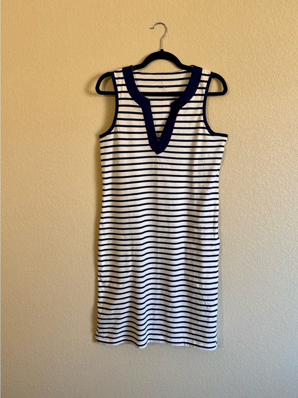 Lands' End Navy and White Striped Dress